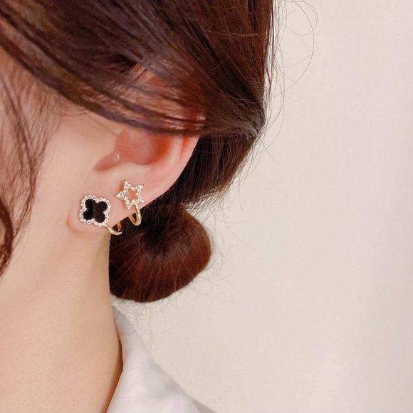 Copper Black Cubic Zirconia Flower Decor Earrings - Picture 2 of 5